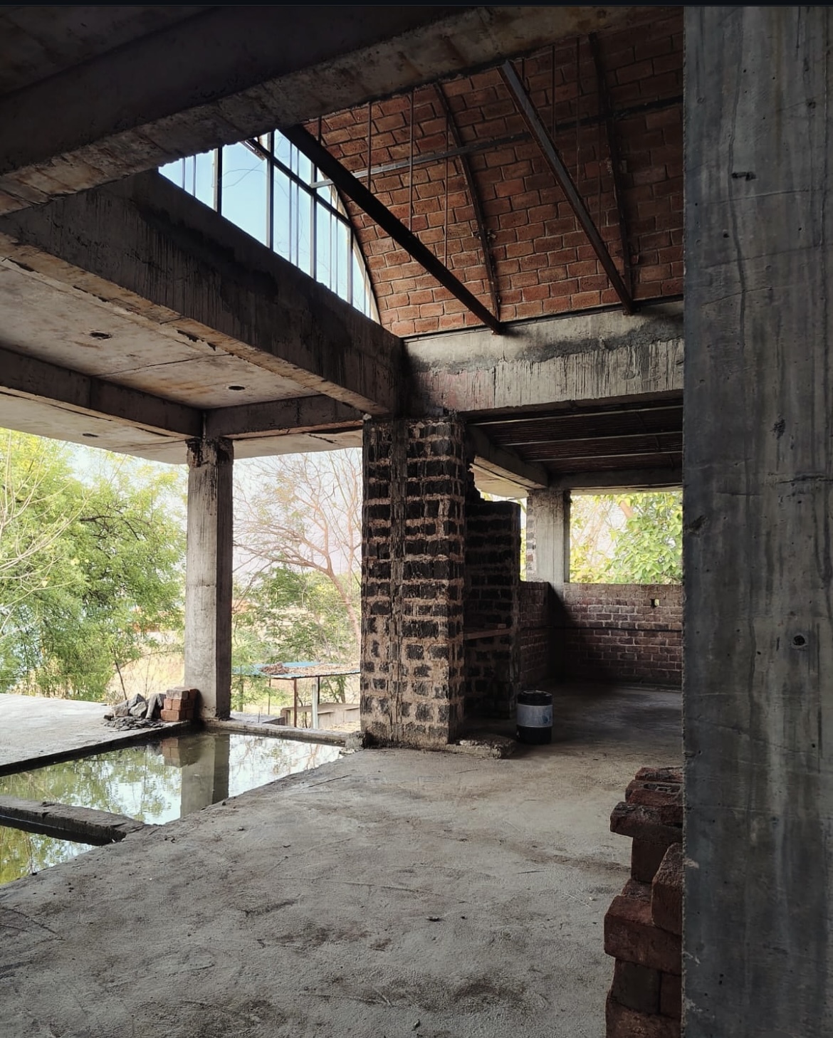Interior construction showing brick vault with skylights - Rohtak Domes 2025